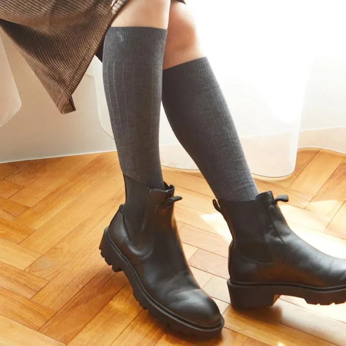 011170104 Merino Wool Ribbed Fine Knee High Socks