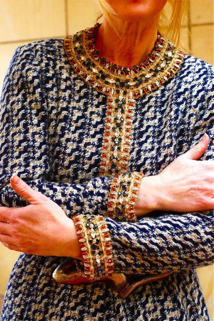 1960s Jewelled Collar Tweed Malcolm Starr Dress