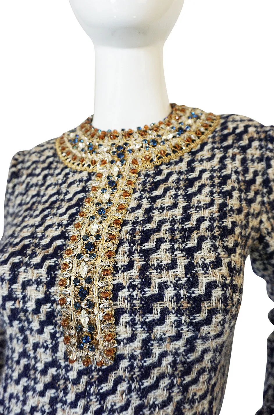 1960s Jewelled Collar Tweed Malcolm Starr Dress