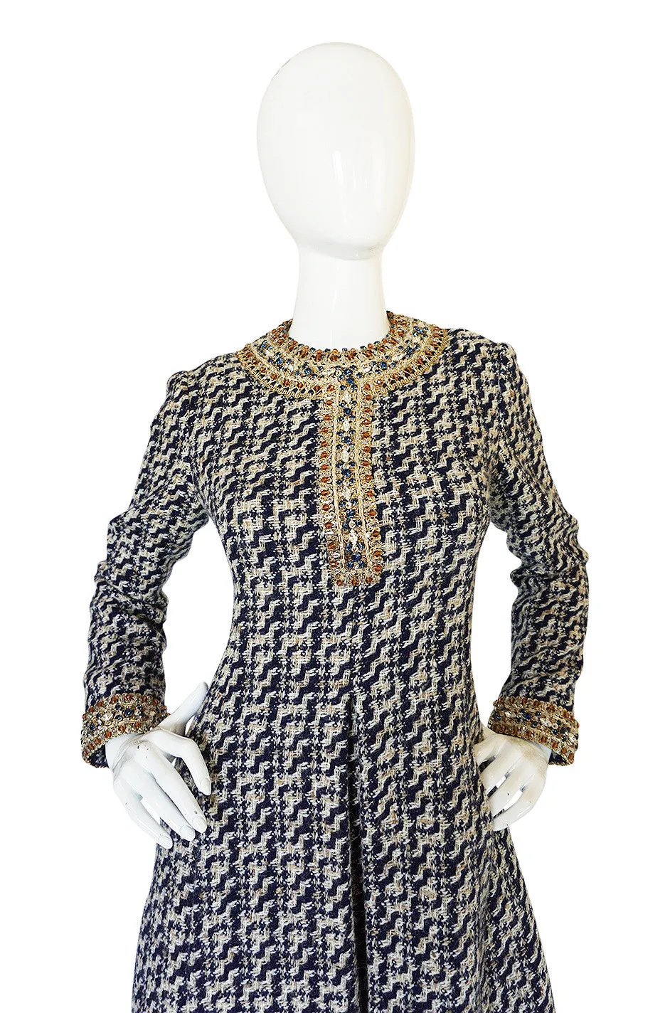 1960s Jewelled Collar Tweed Malcolm Starr Dress