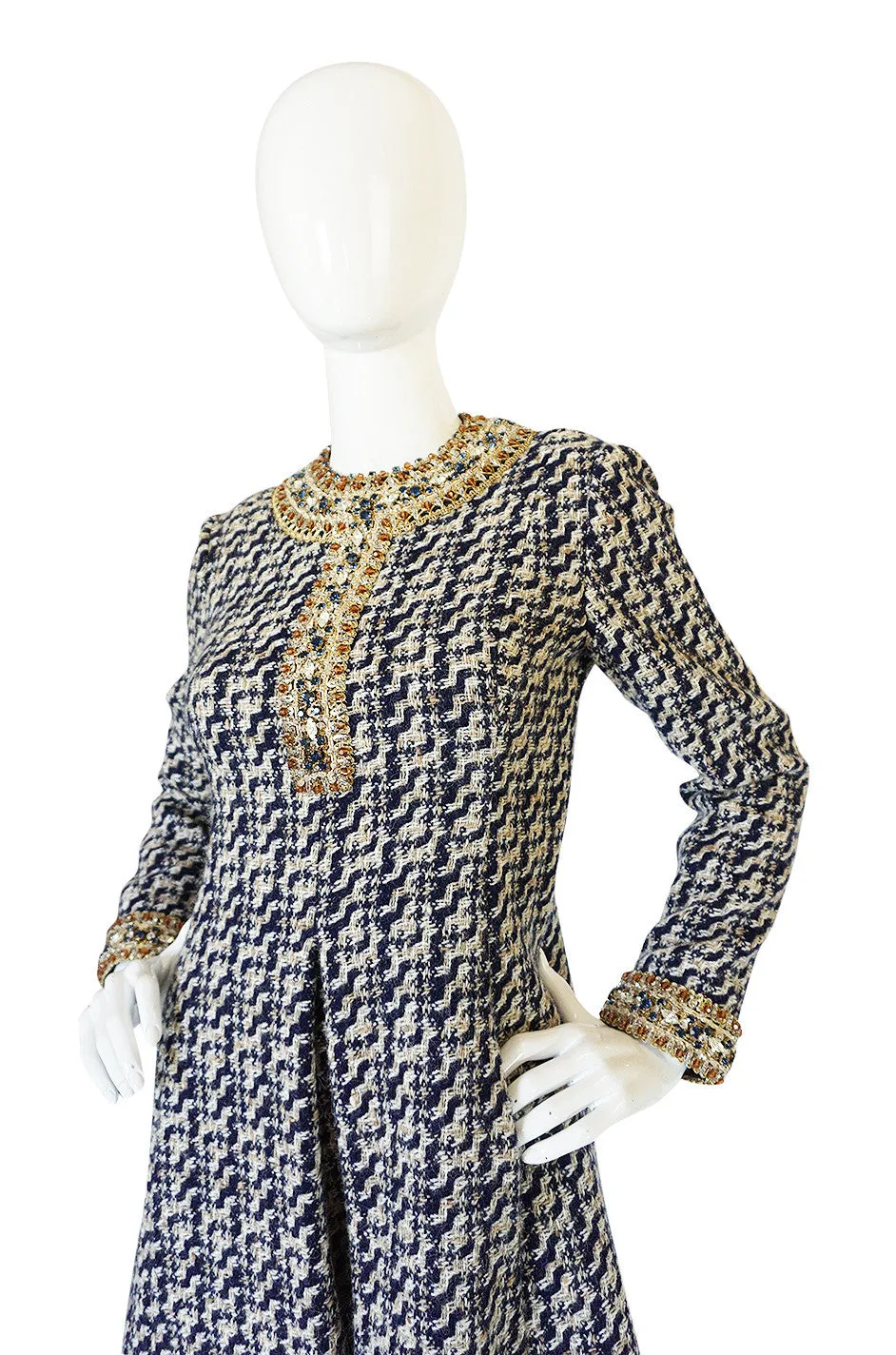 1960s Jewelled Collar Tweed Malcolm Starr Dress