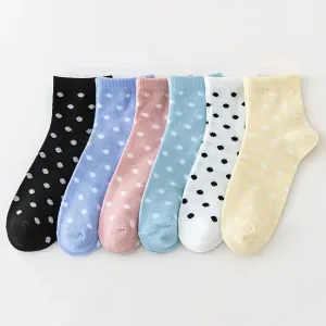 6 Pairs of Soft & Lightweight Polka Dot Crew Short Socks for Women - Comfortable Stockings & Hosiery