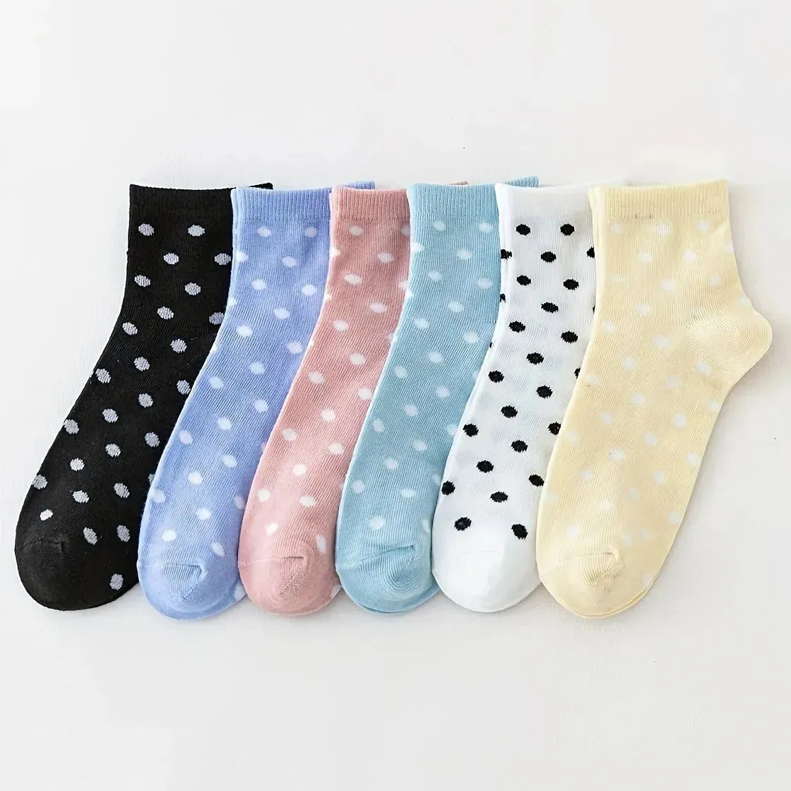 6 Pairs of Soft & Lightweight Polka Dot Crew Short Socks for Women - Comfortable Stockings & Hosiery