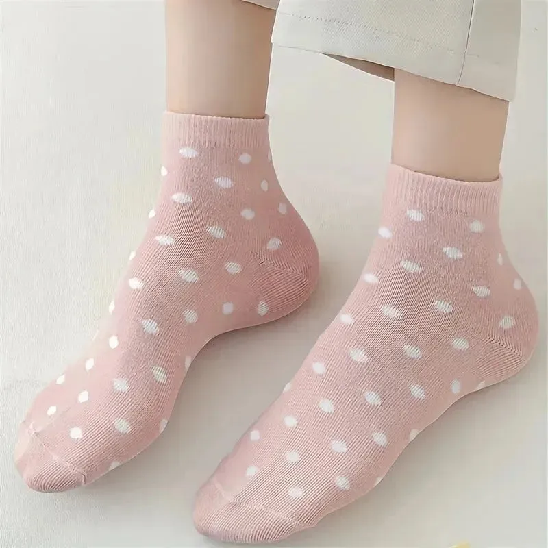 6 Pairs of Soft & Lightweight Polka Dot Crew Short Socks for Women - Comfortable Stockings & Hosiery