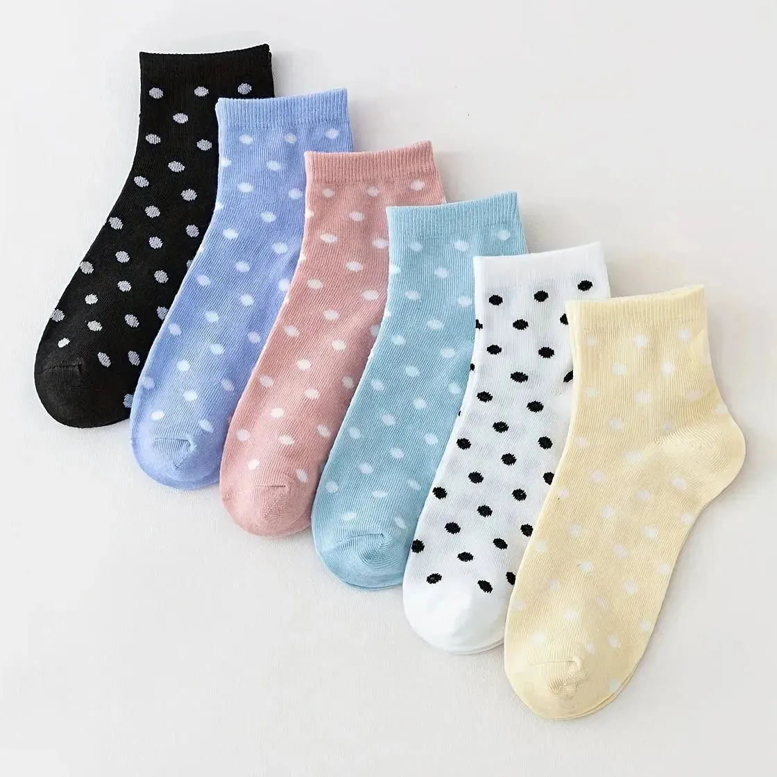 6 Pairs of Soft & Lightweight Polka Dot Crew Short Socks for Women - Comfortable Stockings & Hosiery