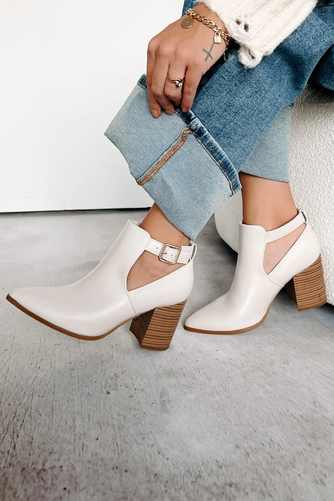 Almost There Cut-Out Ankle Booties (Ivory)