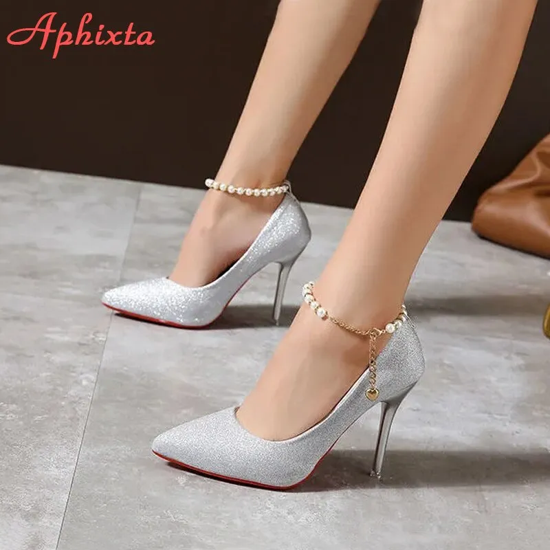 Aphixta Pearl Crystals Chain Pumps