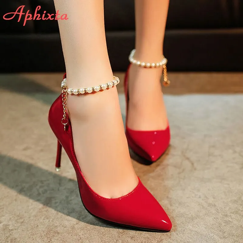 Aphixta Pearl Crystals Chain Pumps