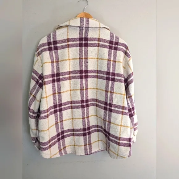 BA&amp;SH Qetsia Cream Plaid Wool Lady Jacket Overshirt Size M