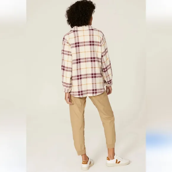 BA&amp;SH Qetsia Cream Plaid Wool Lady Jacket Overshirt Size M