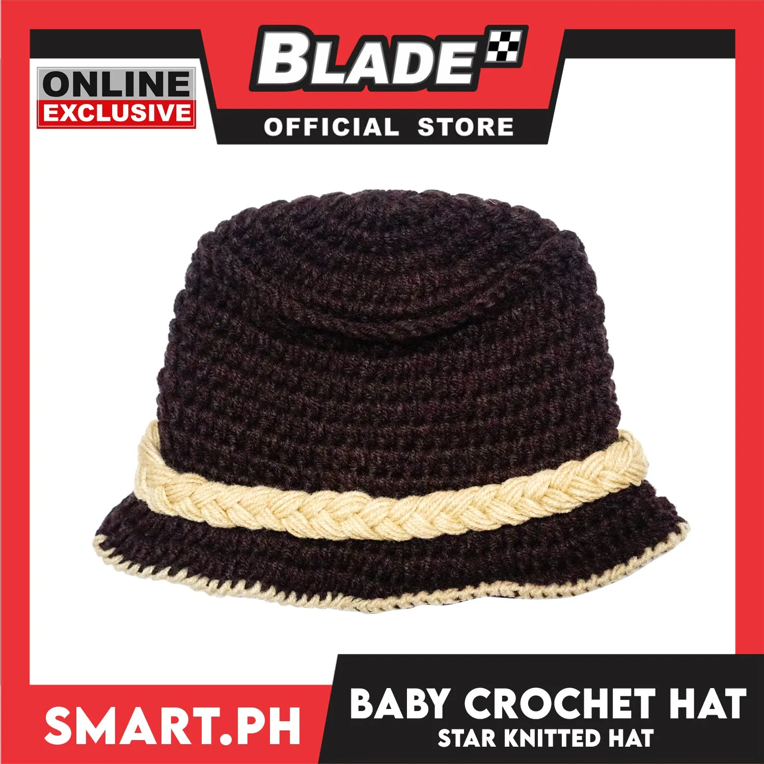 Baby Crochet Warm Hat Brown with Cream Star Design