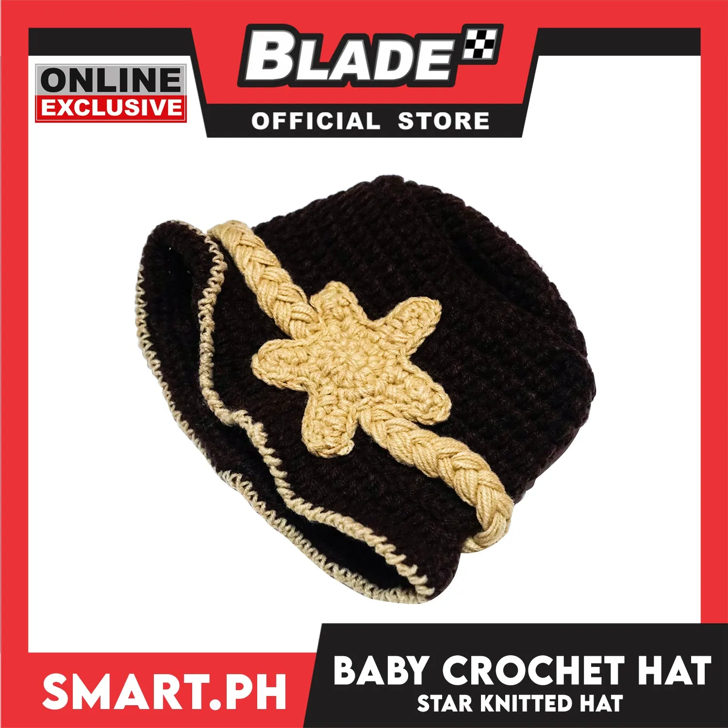 Baby Crochet Warm Hat Brown with Cream Star Design