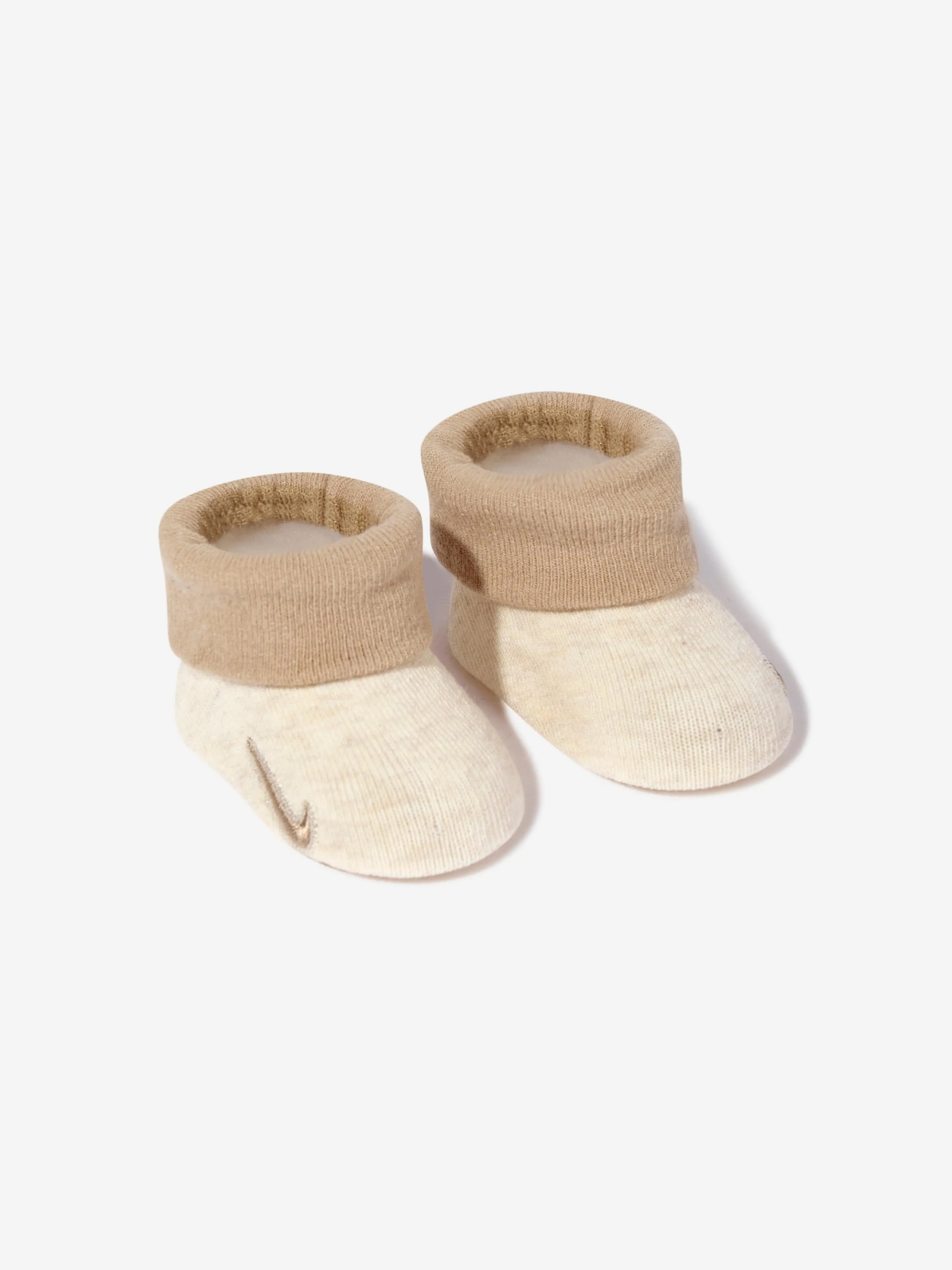 Baby Simple Swoosh Hat and Booties Set in Beige