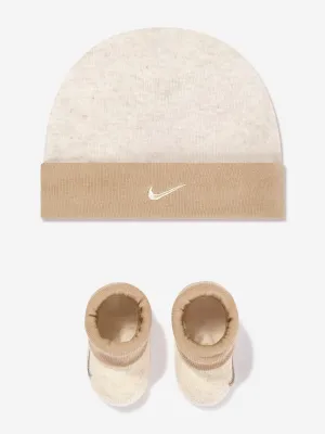 Baby Simple Swoosh Hat and Booties Set in Beige