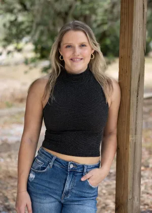Black and Gold Mock Neck Cropped Top