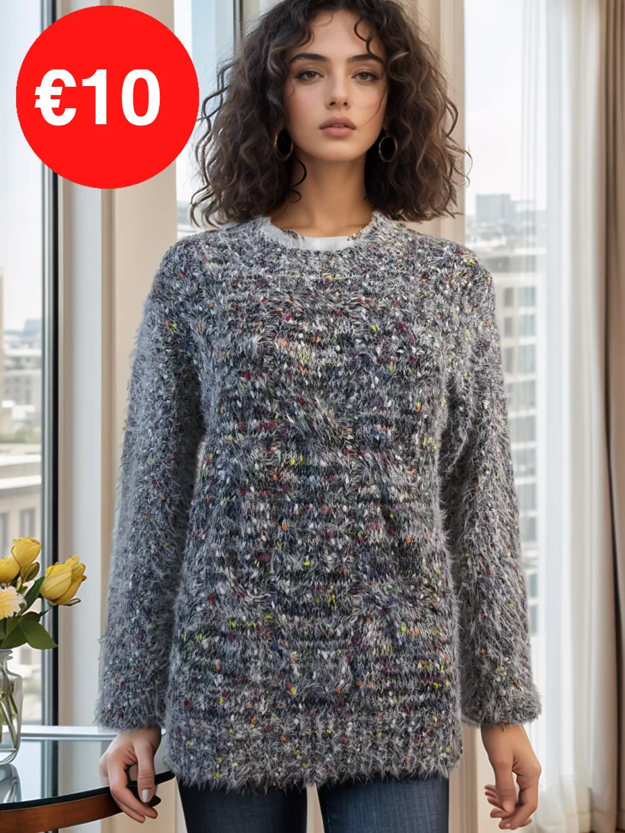 Black Colourful Popcorn Style Warm Crew Neck Jumper
