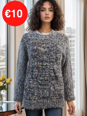 Black Colourful Popcorn Style Warm Crew Neck Jumper