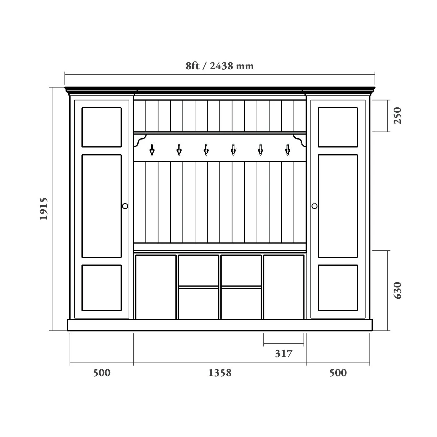 Boot Room Storage Bench with Cupboards - Single