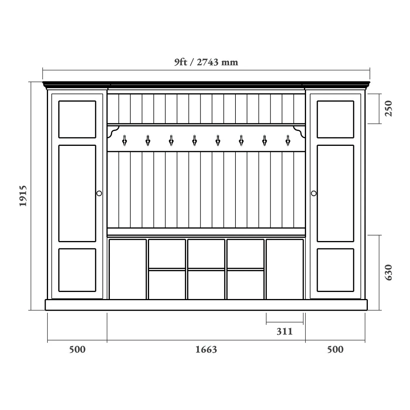 Boot Room Storage Bench with Cupboards - Single