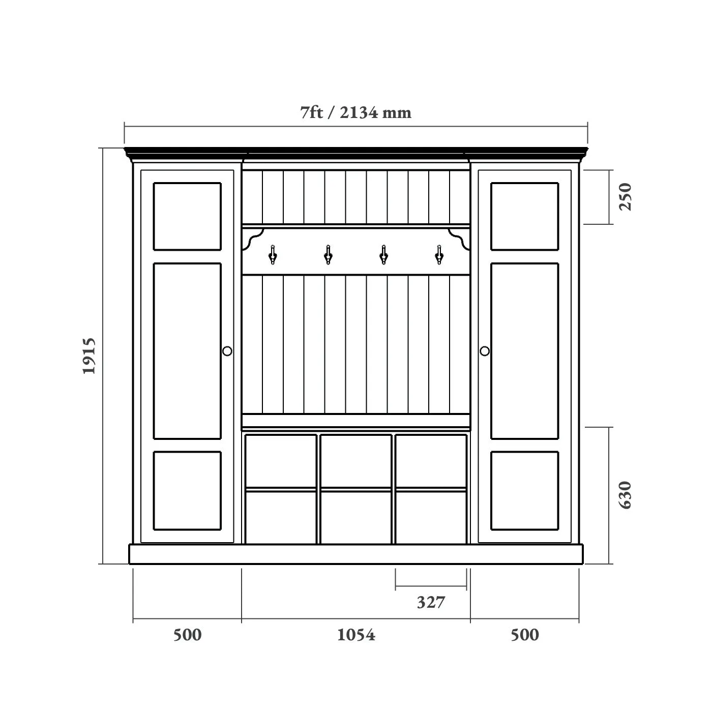 Boot Room Storage Bench with Cupboards - Single