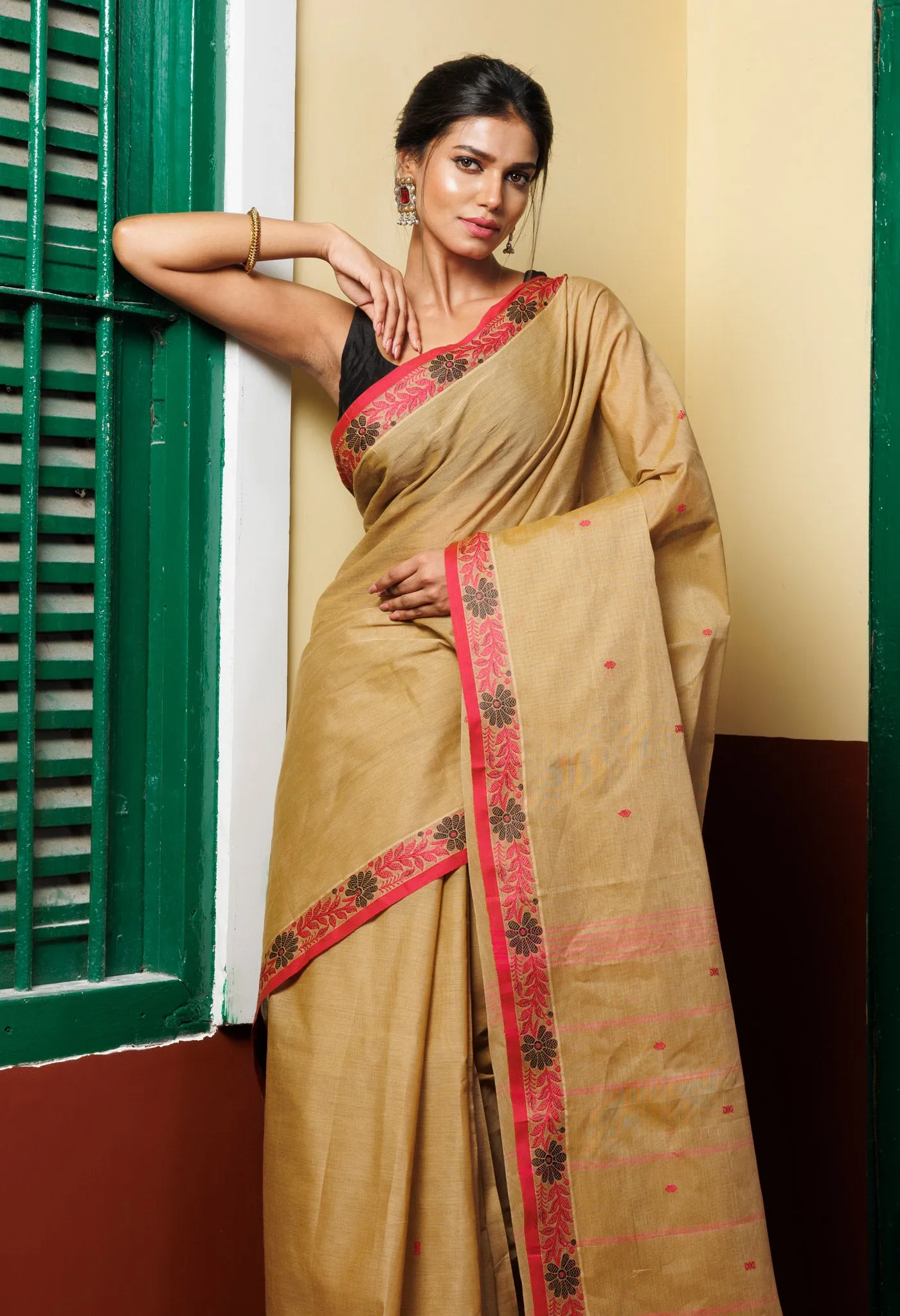 Brown Pure Pavani Handcrafted Kanchi Cotton Saree-UNM76835