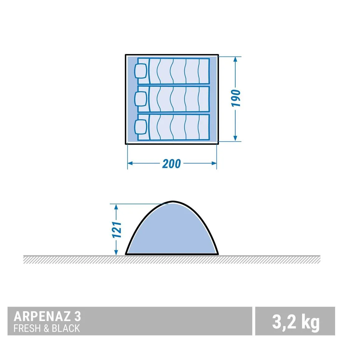 CAMPING TENT ARPENAZ - FRESH&BLACK - 3 PERSON