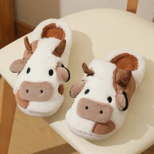 Cartoon Cow Plush Slippers