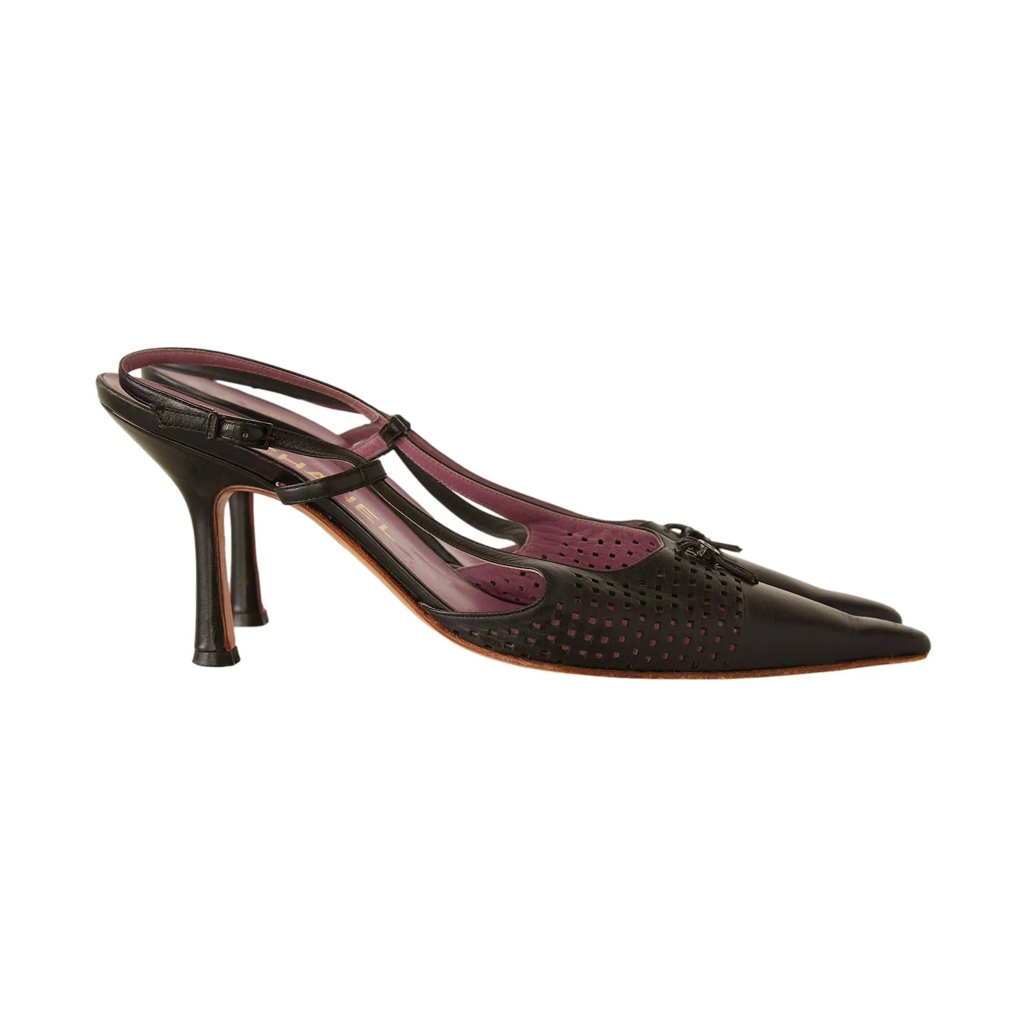 Chanel Black Perforated Sling Back Heels