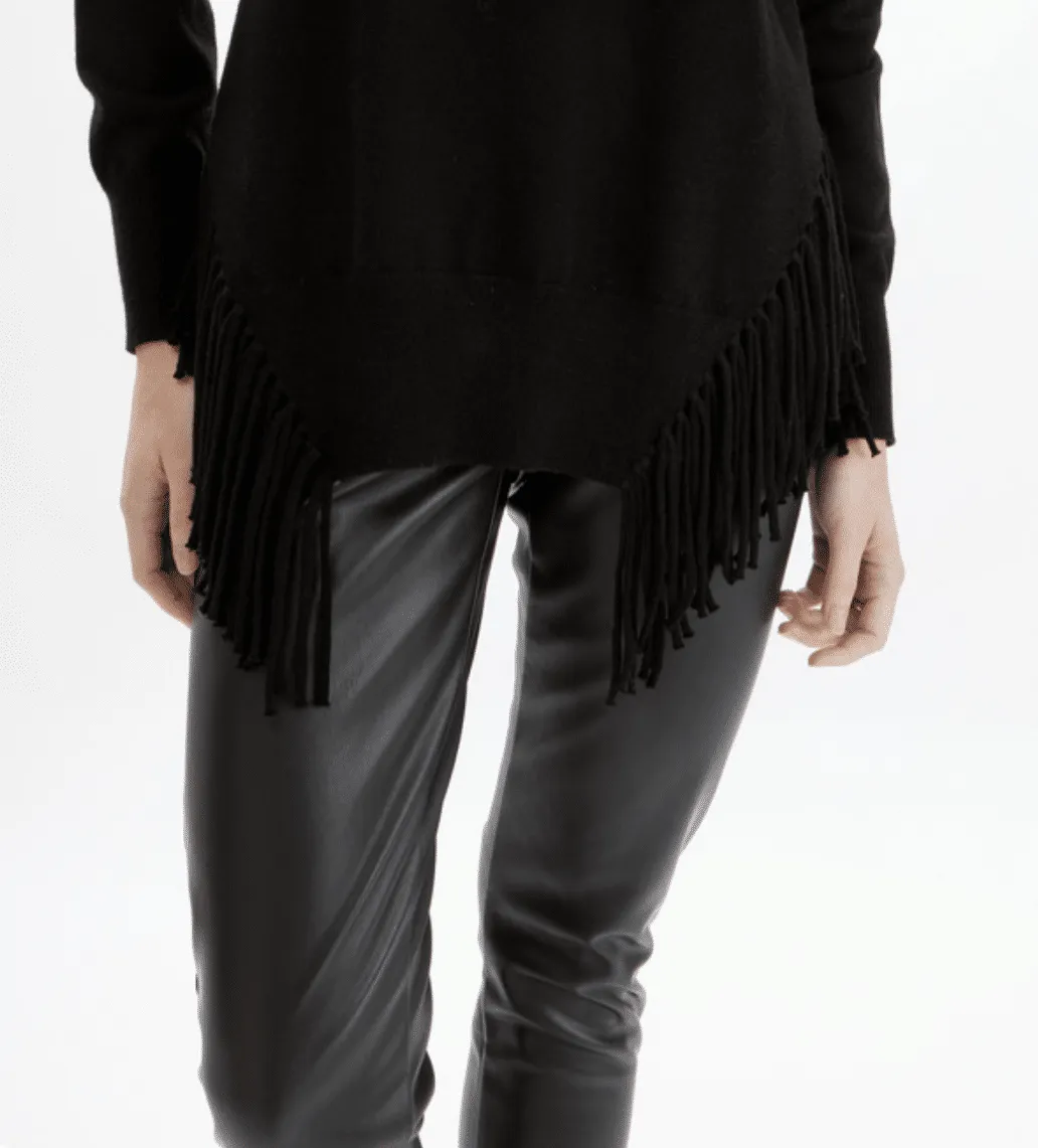 CLEARANCE Black Turtleneck Sweater with Fringe