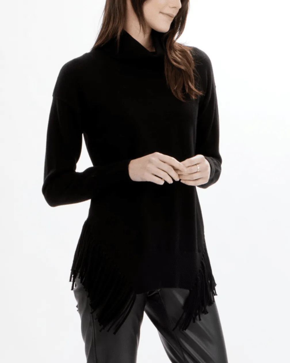 CLEARANCE Black Turtleneck Sweater with Fringe