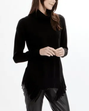 CLEARANCE Black Turtleneck Sweater with Fringe