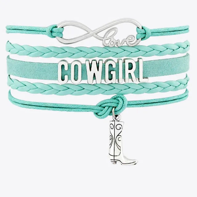 Cowgirl Country Boy Girl Cowboy Hat Boots Infinity Charm Bracelets Antique Silver Handmade Adjustable Jewelry Women Men Gift