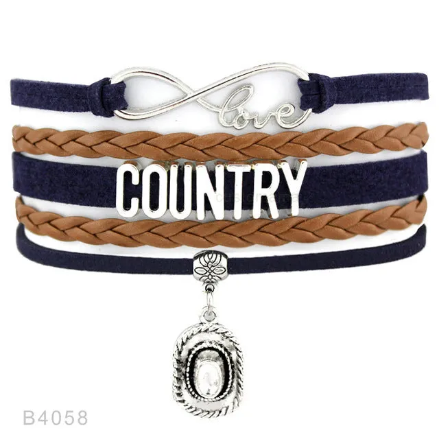 Cowgirl Country Boy Girl Cowboy Hat Boots Infinity Charm Bracelets Antique Silver Handmade Adjustable Jewelry Women Men Gift