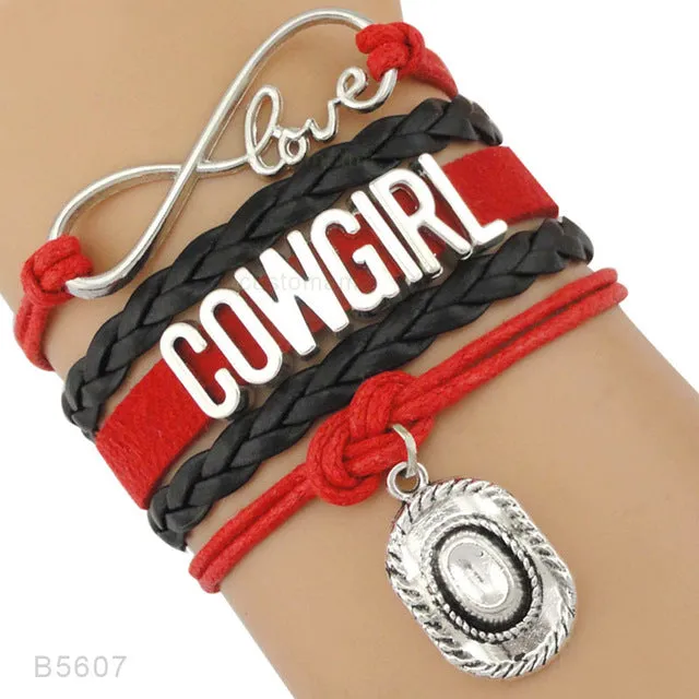 Cowgirl Country Boy Girl Cowboy Hat Boots Infinity Charm Bracelets Antique Silver Handmade Adjustable Jewelry Women Men Gift