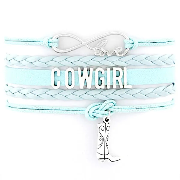 Cowgirl Country Boy Girl Cowboy Hat Boots Infinity Charm Bracelets Antique Silver Handmade Adjustable Jewelry Women Men Gift