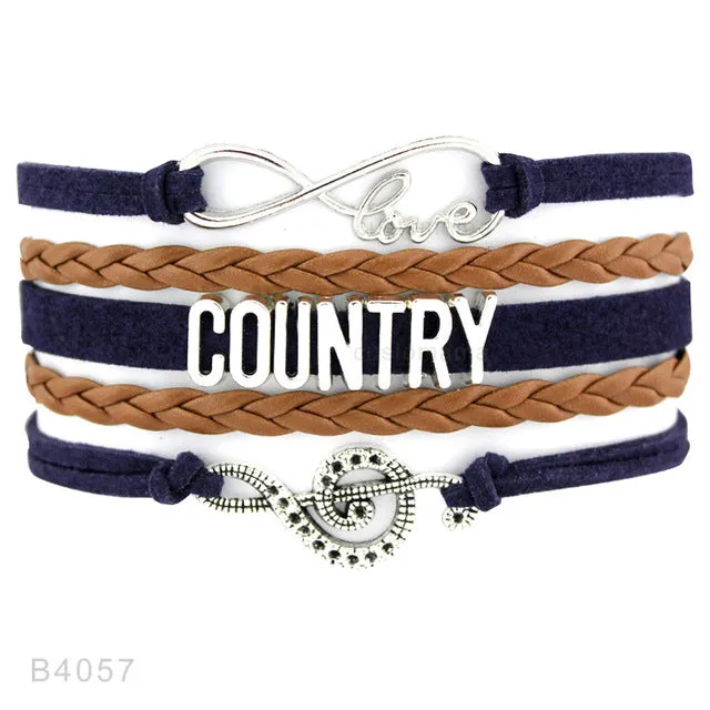 Cowgirl Country Boy Girl Cowboy Hat Boots Infinity Charm Bracelets Antique Silver Handmade Adjustable Jewelry Women Men Gift