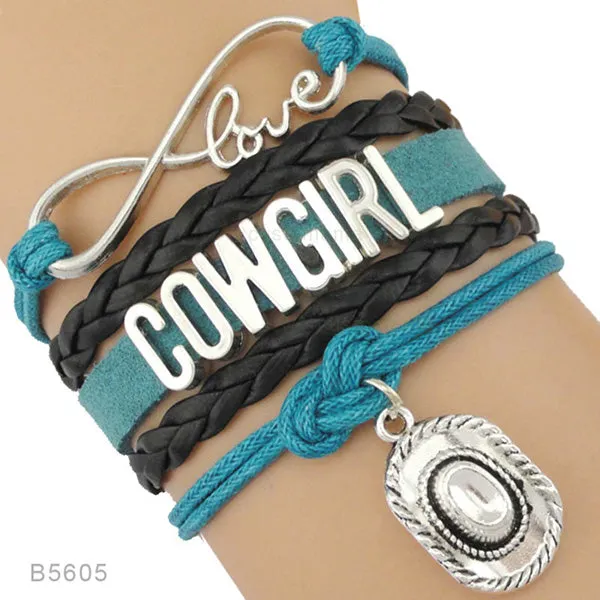 Cowgirl Country Boy Girl Cowboy Hat Boots Infinity Charm Bracelets Antique Silver Handmade Adjustable Jewelry Women Men Gift