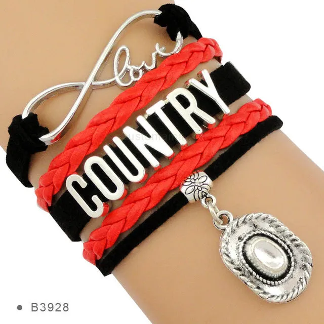 Cowgirl Country Boy Girl Cowboy Hat Boots Infinity Charm Bracelets Antique Silver Handmade Adjustable Jewelry Women Men Gift