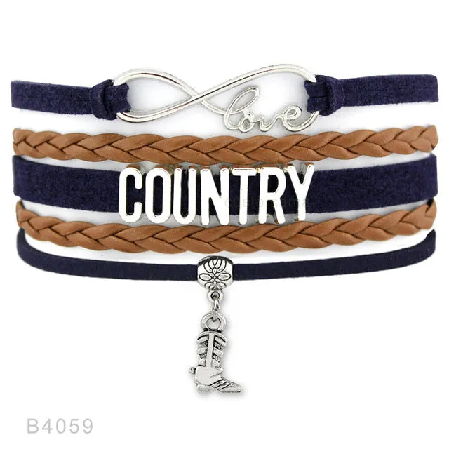 Cowgirl Country Boy Girl Cowboy Hat Boots Infinity Charm Bracelets Antique Silver Handmade Adjustable Jewelry Women Men Gift
