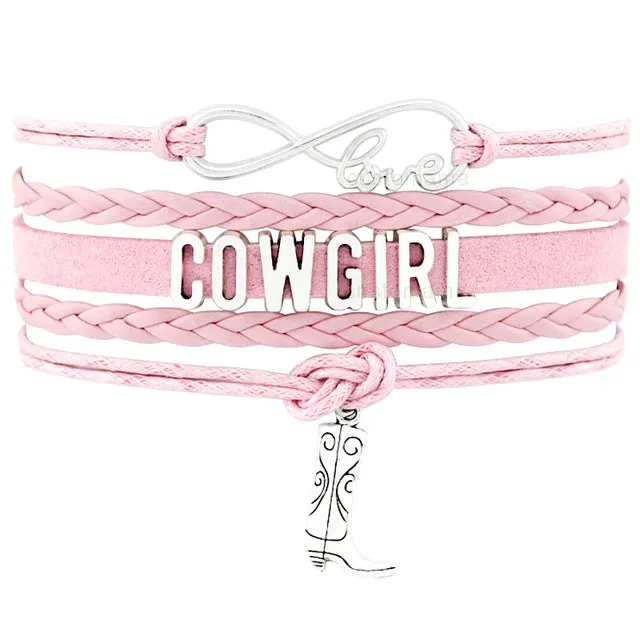 Cowgirl Country Boy Girl Cowboy Hat Boots Infinity Charm Bracelets Antique Silver Handmade Adjustable Jewelry Women Men Gift