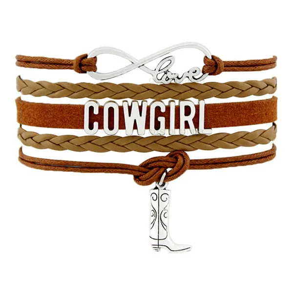 Cowgirl Country Boy Girl Cowboy Hat Boots Infinity Charm Bracelets Antique Silver Handmade Adjustable Jewelry Women Men Gift
