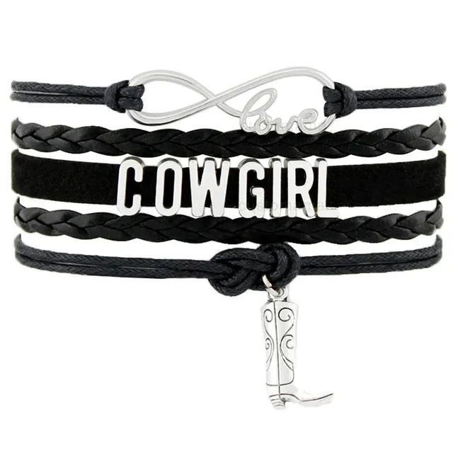 Cowgirl Country Boy Girl Cowboy Hat Boots Infinity Charm Bracelets Antique Silver Handmade Adjustable Jewelry Women Men Gift