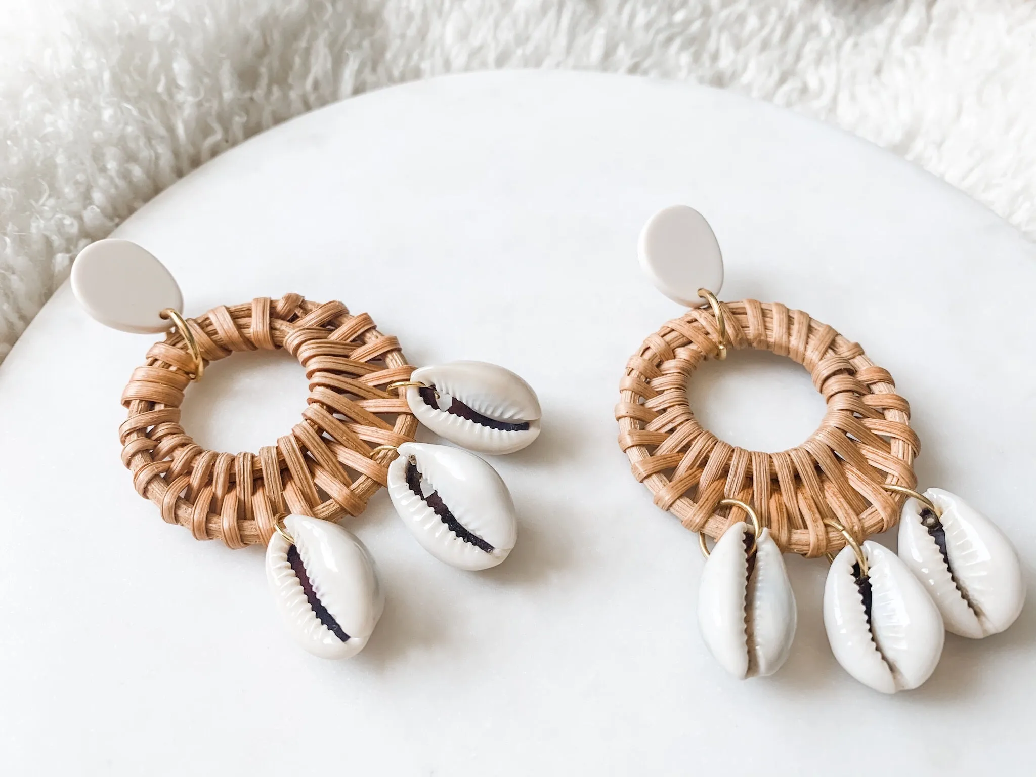 Cowrie Shell Rattan Earrings