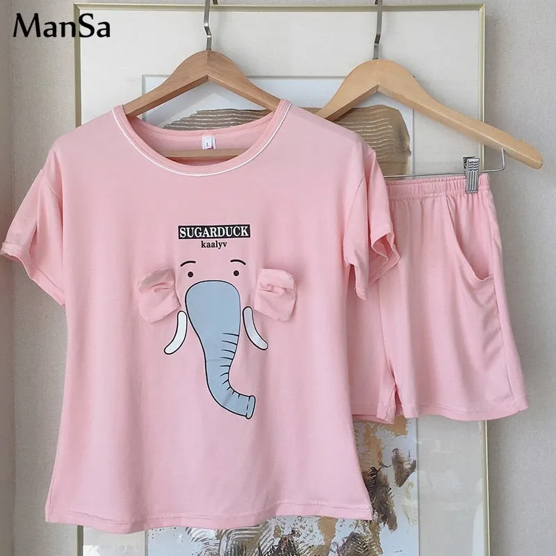 Cozy Cartoon-printed Summer Pajama Set