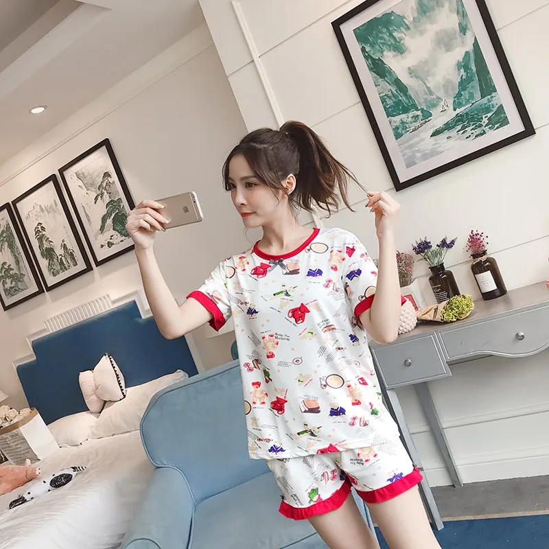Cozy Cartoon-printed Summer Pajama Set