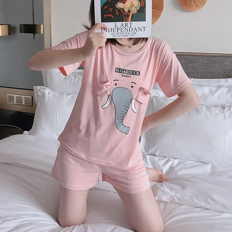 Cozy Cartoon-printed Summer Pajama Set