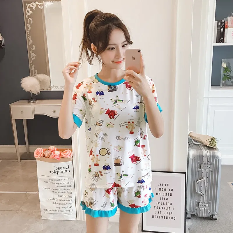 Cozy Cartoon-printed Summer Pajama Set
