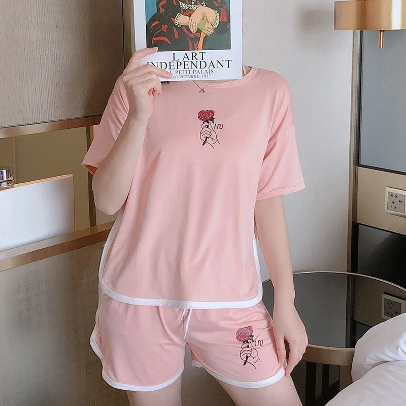 Cozy Cartoon-printed Summer Pajama Set