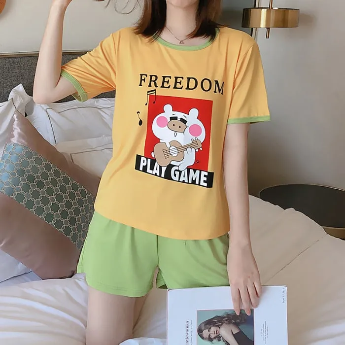 Cozy Cartoon-printed Summer Pajama Set