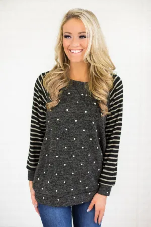 Cozy Polka Dot & Stripe Crew Sweater